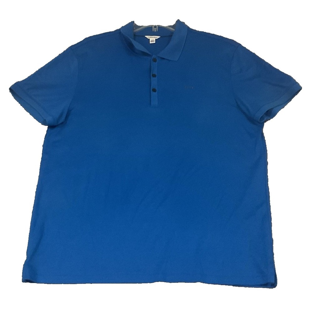 Calvin Klein Liquid Touch Polo Short Sleeve Blue Men's L 100% Cotton Shirt